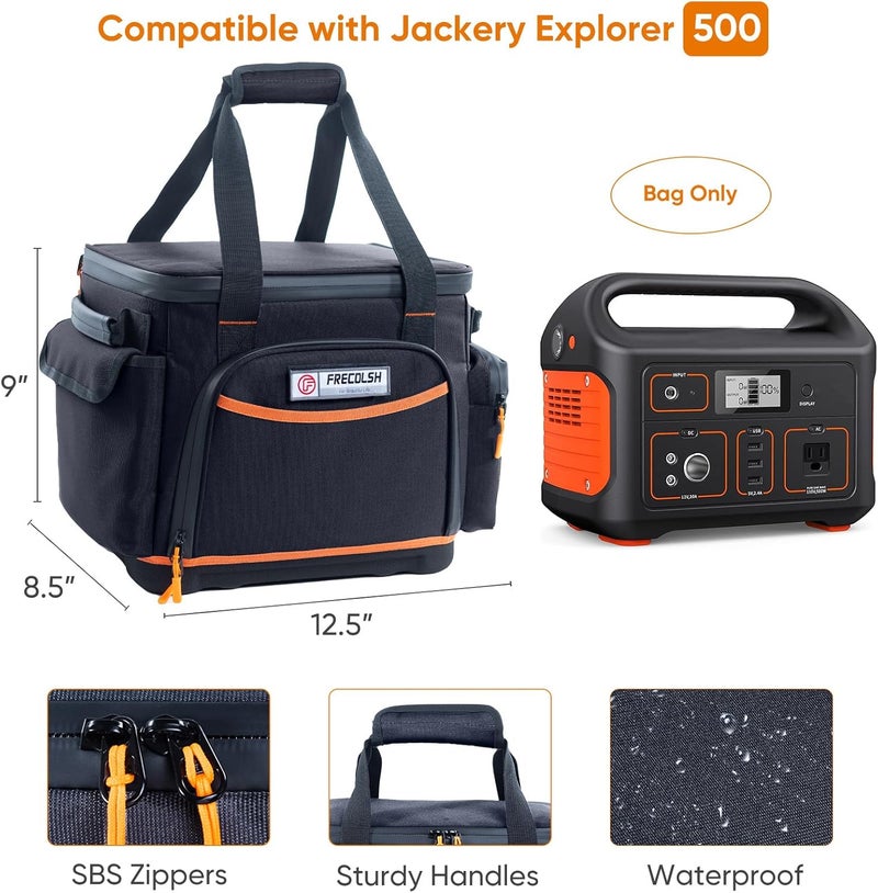 FRECOLSH Travel Carrying Case Compatible with Jackery 500, Portable Power Station Storage Case with Water- proof Bottom and Pocket for Jackery Accessories, Storage Bag Only - Image 3